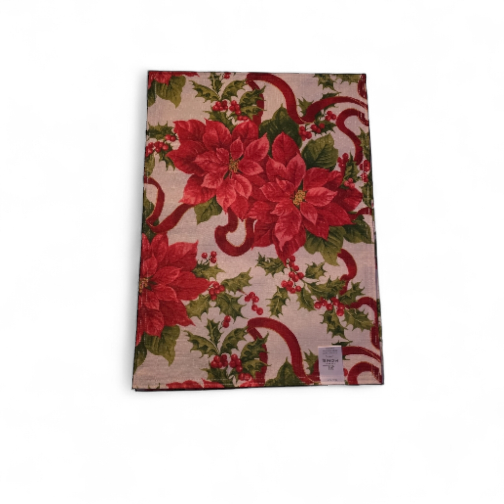 Set Of 4 Tapestry Place Mats Christmas Holly And Poinsettia 18x134 place matts - Picture 6 of 9